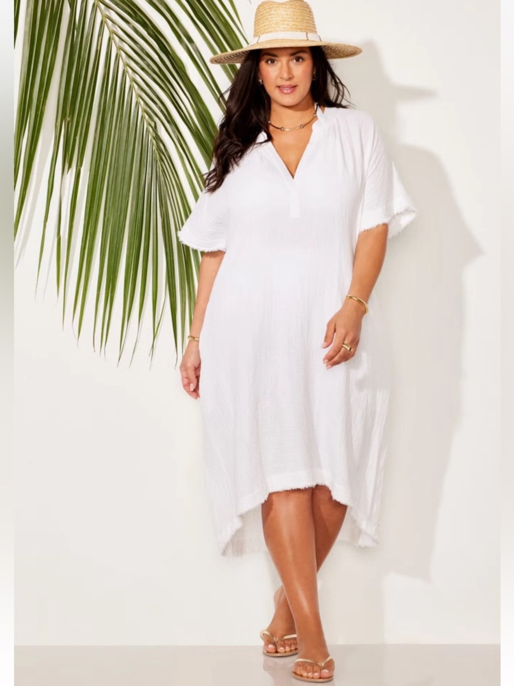 14/16 Swimsuits for All Cotton Gauze High-Low Sun Dress Cover up